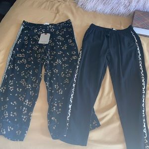 2 pcs of girl trousers Zara mini flowers H&M black animal print details sides